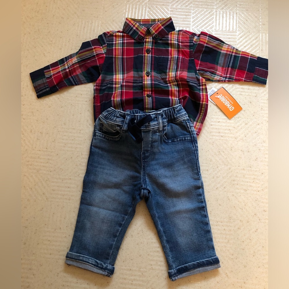 Gymboree plaid onesie and jeans set